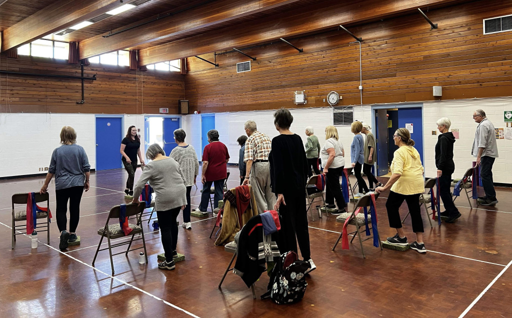 Camosun College fourth year Kinesiology student, Debb Ward, leads seniors in exercise classes, including Osteofit.