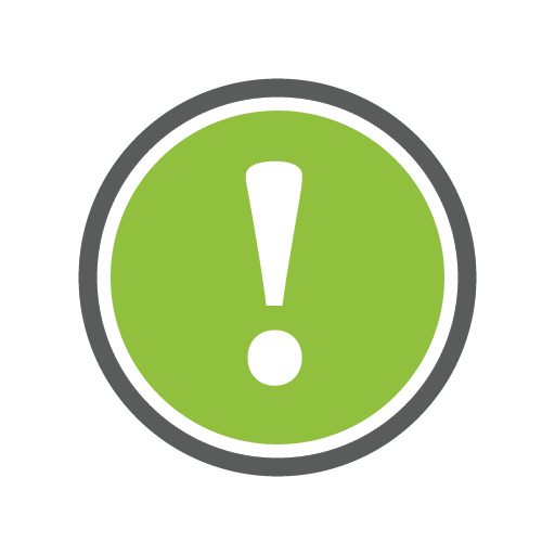 White exclamation mark in a green circle.