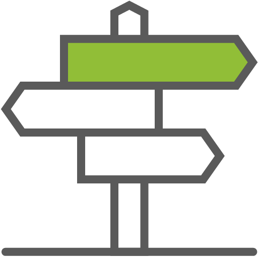 A white and green sign icon.