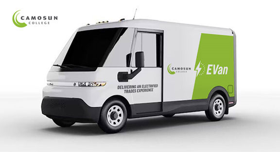 Artist's rendition of EVan, an electric van to be used by Camosun's trades programs.