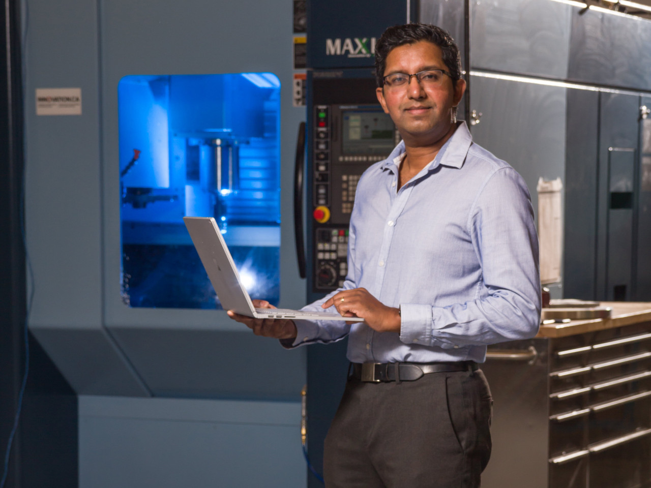 Camosun Mechanical Engineering faculty member Imtehaze Heerah in the new Interaction Lab.