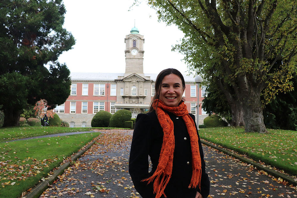 Nicole Kilburn in front of the Young Building Lansdowne