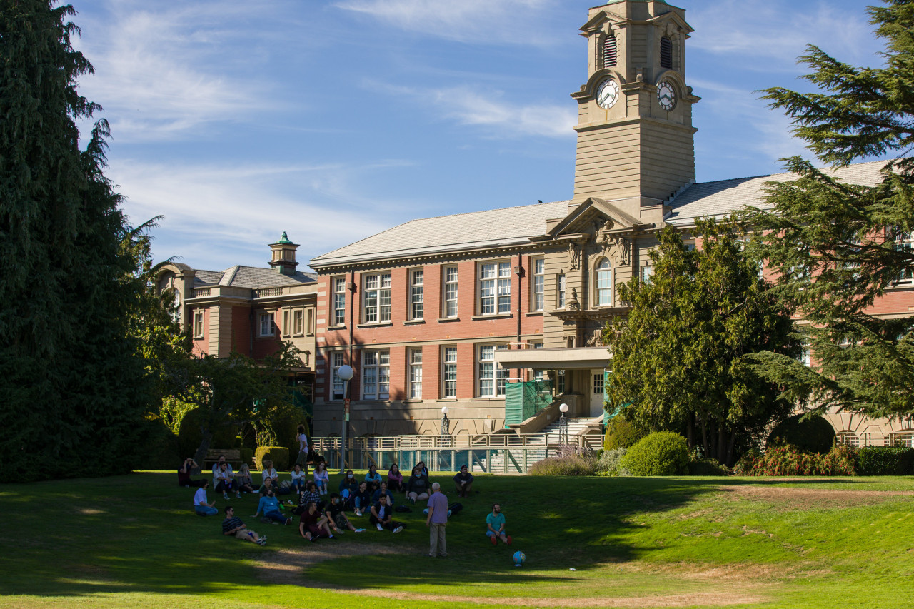 Young Building outside with lawn