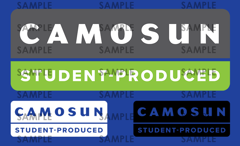 a visualization of the appropriate whitespace around the Camosun student-produced logo