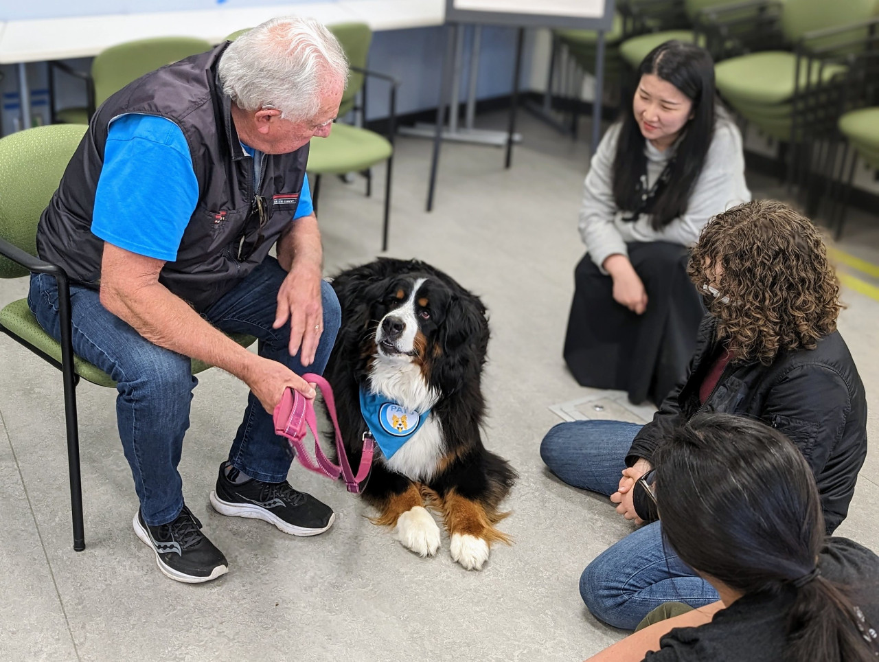 Dog with students