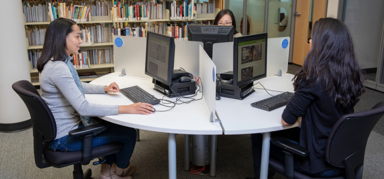 Camosun students using the computers in the library