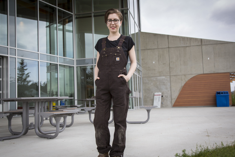 student outside CTEI building